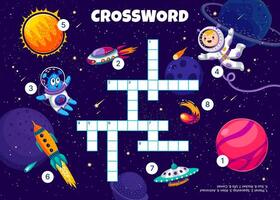 Crossword quiz game grid, galaxy space worksheet vector