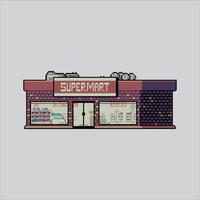 Pixel art illustration Supermarket. Pixelated Market. Supermarket store Building pixelated for the pixel art game and icon for website and game. old school retro. vector