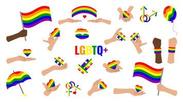 LGBTQ set of symbols celebrating Pride Month. Rainbow elements. Gay pride parade. illustration. vector