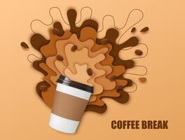 Coffee papercut banner with drink splash and beans vector