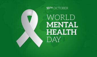 World Mental Health Day Green Background Illustration with Ribbon vector