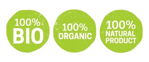 100 Percent Bio, Organic and Natural Product Icons vector