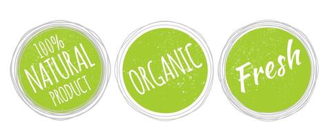 100 Percent Natural Product, Organic and Fresh Food Label vector