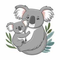 Set of cute grey koala bear in different poses eating sleeping leaves cartoon animal design flat illustration isolated on white background vector