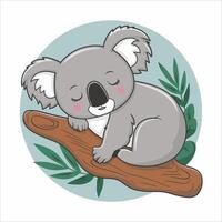 Set of cute grey koala bear in different poses eating sleeping leaves cartoon animal design flat illustration isolated on white background vector