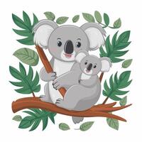 Set of cute grey koala bear in different poses eating sleeping leaves cartoon animal design flat illustration isolated on white background vector