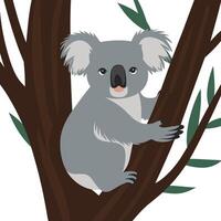 Set of cute grey koala bear in different poses eating sleeping leaves cartoon animal design flat illustration isolated on white background vector