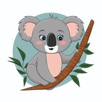 Set of cute grey koala bear in different poses eating sleeping leaves cartoon animal design flat illustration isolated on white background vector