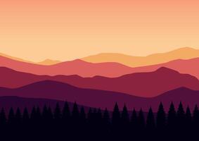 montañas y pino bosque. ilustración en plano estilo. vector