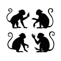 sesión, saltando, correr, colgante, caminando, en pie divertido mono silueta. aislado ilustración. vector