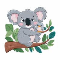 Set of cute grey koala bear in different poses eating sleeping leaves cartoon animal design flat illustration isolated on white background vector