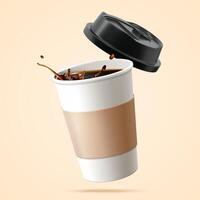 Paper cup filled with black coffee in 3D over beige background vector