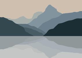 montañas en lagos ilustración en plano estilo. vector