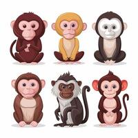 Sitting, jumping, running, hanging, walking, standing fun monkey silhouette. Isolated illustration. vector