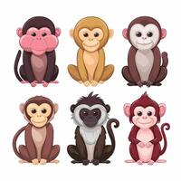 Sitting, jumping, running, hanging, walking, standing fun monkey silhouette. Isolated illustration. vector