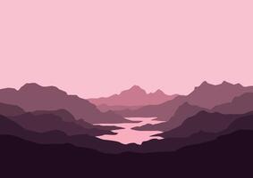 montañas y río. ilustración en plano estilo. vector