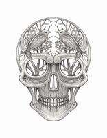 Skull tattoo surreal art design by hand drawing on paper vector