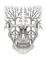 Skull tattoo surreal art design by hand drawing on paper vector