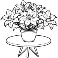 Azalea flower outline illustration coloring book page design, Azalea flower black and white line art drawing coloring book pages for children and adults vector