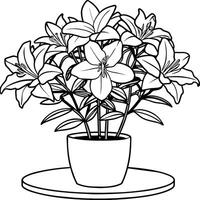 azalea flor contorno ilustración colorante libro página diseño, azalea flor negro y blanco línea Arte dibujo colorante libro paginas para niños y adultos vector