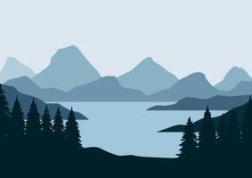 montañas en lagos ilustración en plano estilo. vector