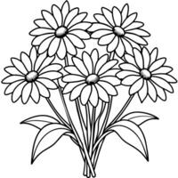 Black Eyed Susan flower outline illustration coloring book page design, Azalea flower black and white line art drawing coloring book pages for children and adults vector