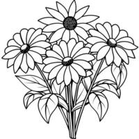 Black Eyed Susan flower outline illustration coloring book page design, Azalea flower black and white line art drawing coloring book pages for children and adults vector