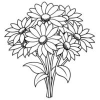 Black Eyed Susan flower outline illustration coloring book page design, Azalea flower black and white line art drawing coloring book pages for children and adults vector