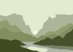 montañas y río. ilustración en plano estilo. vector