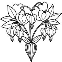 Bleeding Heart flower outline illustration coloring book page design, Bleeding Heart flower black and white line art drawing coloring book pages for children and adults vector