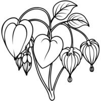 Bleeding Heart flower outline illustration coloring book page design, Bleeding Heart flower black and white line art drawing coloring book pages for children and adults vector