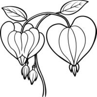 Bleeding Heart flower outline illustration coloring book page design, Bleeding Heart flower black and white line art drawing coloring book pages for children and adults vector