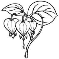 Bleeding Heart flower outline illustration coloring book page design, Bleeding Heart flower black and white line art drawing coloring book pages for children and adults vector