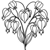 Bleeding Heart flower outline illustration coloring book page design, Bleeding Heart flower black and white line art drawing coloring book pages for children and adults vector