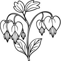 Bleeding Heart flower outline illustration coloring book page design, Bleeding Heart flower black and white line art drawing coloring book pages for children and adults vector