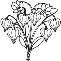 Bleeding Heart flower outline illustration coloring book page design, Bleeding Heart flower black and white line art drawing coloring book pages for children and adults vector