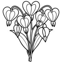 Bleeding Heart flower outline illustration coloring book page design, Bleeding Heart flower black and white line art drawing coloring book pages for children and adults vector