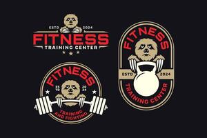 sloth with barbell and kettlebell logo design for fitness, gym, bodybuilding, weightlifting vector
