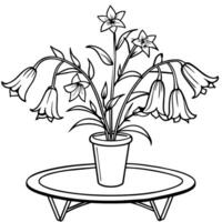 Canterbury Bells flower outline illustration coloring book page design, Canterbury Bells flower black and white line art drawing coloring book pages for children and adults vector