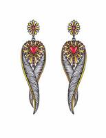 Jewelry design fancy feather earrings sketch by hand on paper. vector