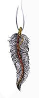 Jewelry design fancy feather pendant sketch by hand on paper. vector