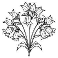 Canterbury campanas flor contorno ilustración colorante libro página diseño, Canterbury campanas flor negro y blanco línea Arte dibujo colorante libro paginas para niños y adultos vector