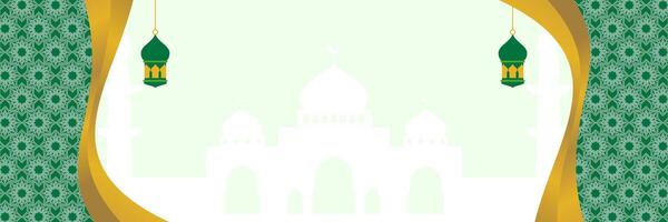 Green Islamic background, with lantern ornament, mandala and mosque silhouette. free copy space area. banner design, greeting cards for Islamic holidays, Eid al-Fitr, Ramadan, Eid al-Adha vector