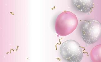 Pink balloon background design. Decorative elements with balloons and confetti for feminine holiday or sales design. vector