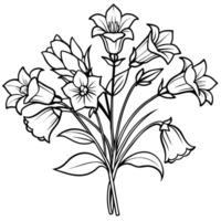 Canterbury Bells flower outline illustration coloring book page design, Canterbury Bells flower black and white line art drawing coloring book pages for children and adults vector