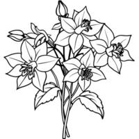 aguileña flor contorno ilustración colorante libro página diseño, aguileña flor negro y blanco línea Arte dibujo colorante libro paginas para niños y adultos vector