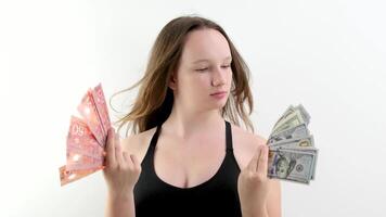 Business woman with cash. Happy woman with cash. video