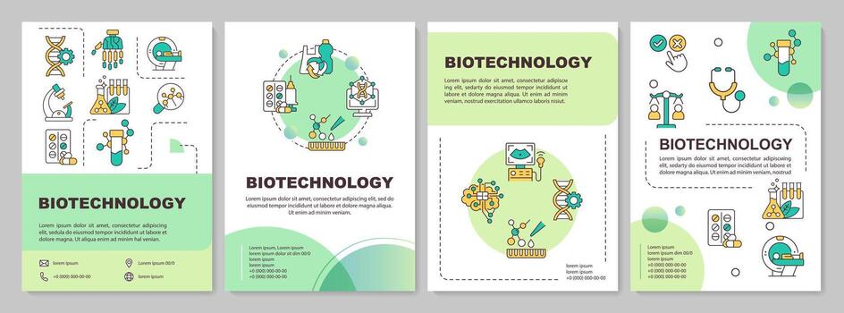 Biotechnology green circle brochure template. Leaflet design with linear icons. Editable 4 layouts for presentation, annual reports vector
