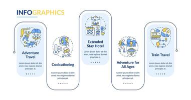 tendencias en de viaje azul rectángulo infografía modelo. datos visualización con 5 5 pasos. editable cronograma informacion cuadro. flujo de trabajo diseño con línea íconos vector