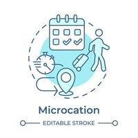 Microcation soft blue concept icon. Travel trend. Short vacation. Weekend trip. Travel schedule. Round shape line illustration. Abstract idea. Graphic design. Easy to use in blog post vector